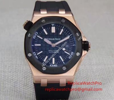 Knockoff Audemars Piguet Royal Oak Black Case Rose Gold Bezel Watch